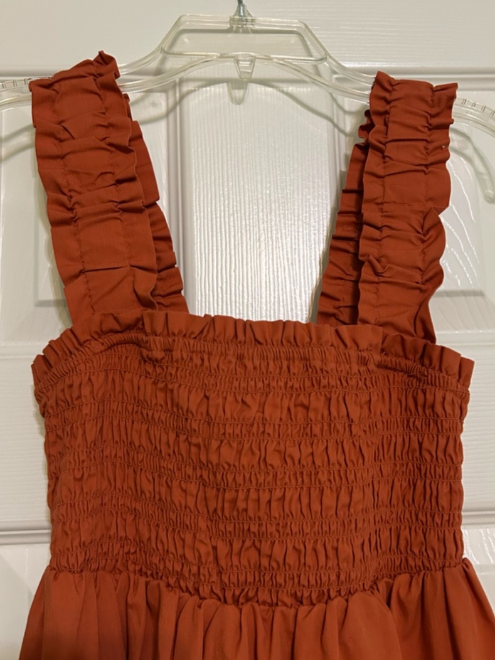 Abercrombie & Fitch Burnt Orange Sundress Smocked Scrunchie Strap 2 Tier Small - Picture 3 of 14